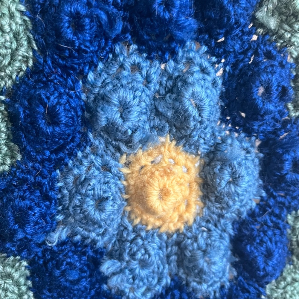 Granny Floral Crocheted Throw Blanket 74x33 Multi-Color Handmade Scalloped Edges - Picture 5 of 6